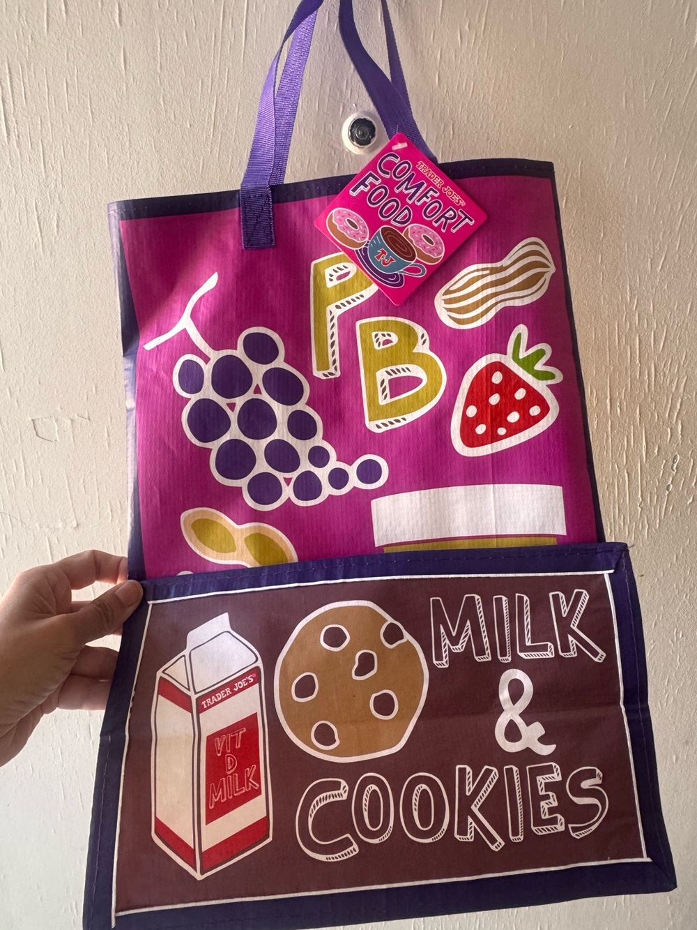 Comfort Food Pink & Purple Grocery Tote by Trader Joe’s